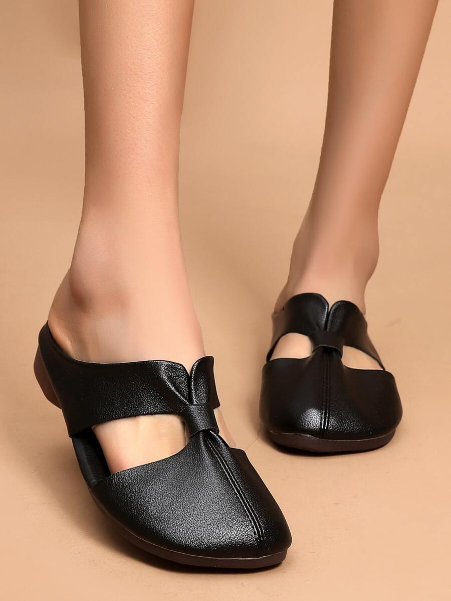 Giày bệt Nữ Cắt ra màu trơn Đúng mốt - màu đen - Xem 1