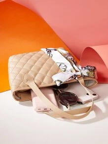 Mini Skinny Scarf Decor Quilted Detail Bucket Bag - Khaki - View 5