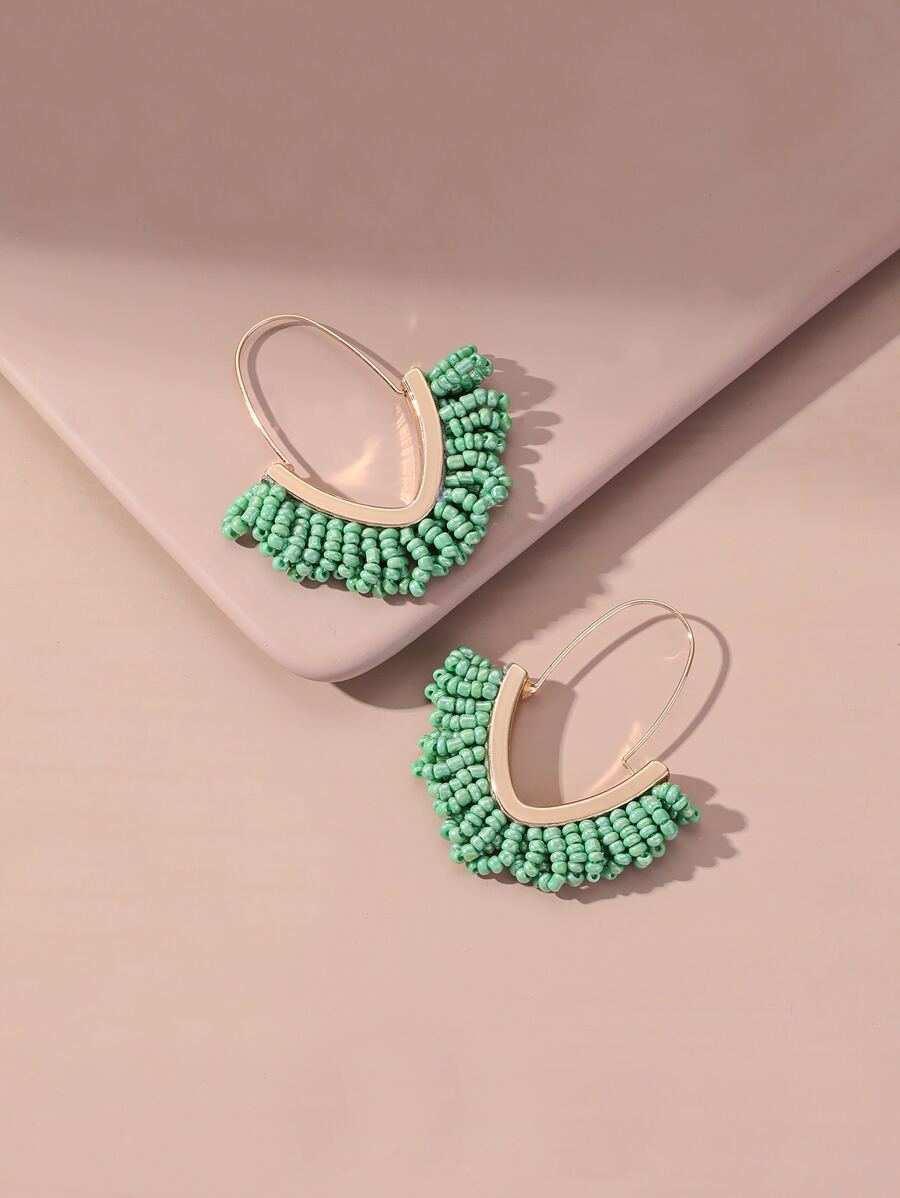 串珠流蘇裝飾耳墜 - 彩色 - 查看 1