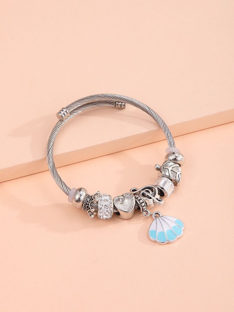 Rhinestone Trang trí Shell Charm Bangle - Bạc - Xem 1