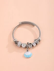 Rhinestone Trang trí Shell Charm Bangle - Bạc - Xem 2