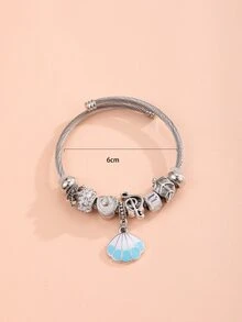 Rhinestone Trang trí Shell Charm Bangle - Bạc - Xem 3