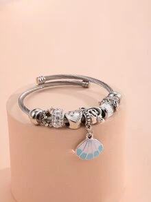 Rhinestone Trang trí Shell Charm Bangle - Bạc - Xem 4