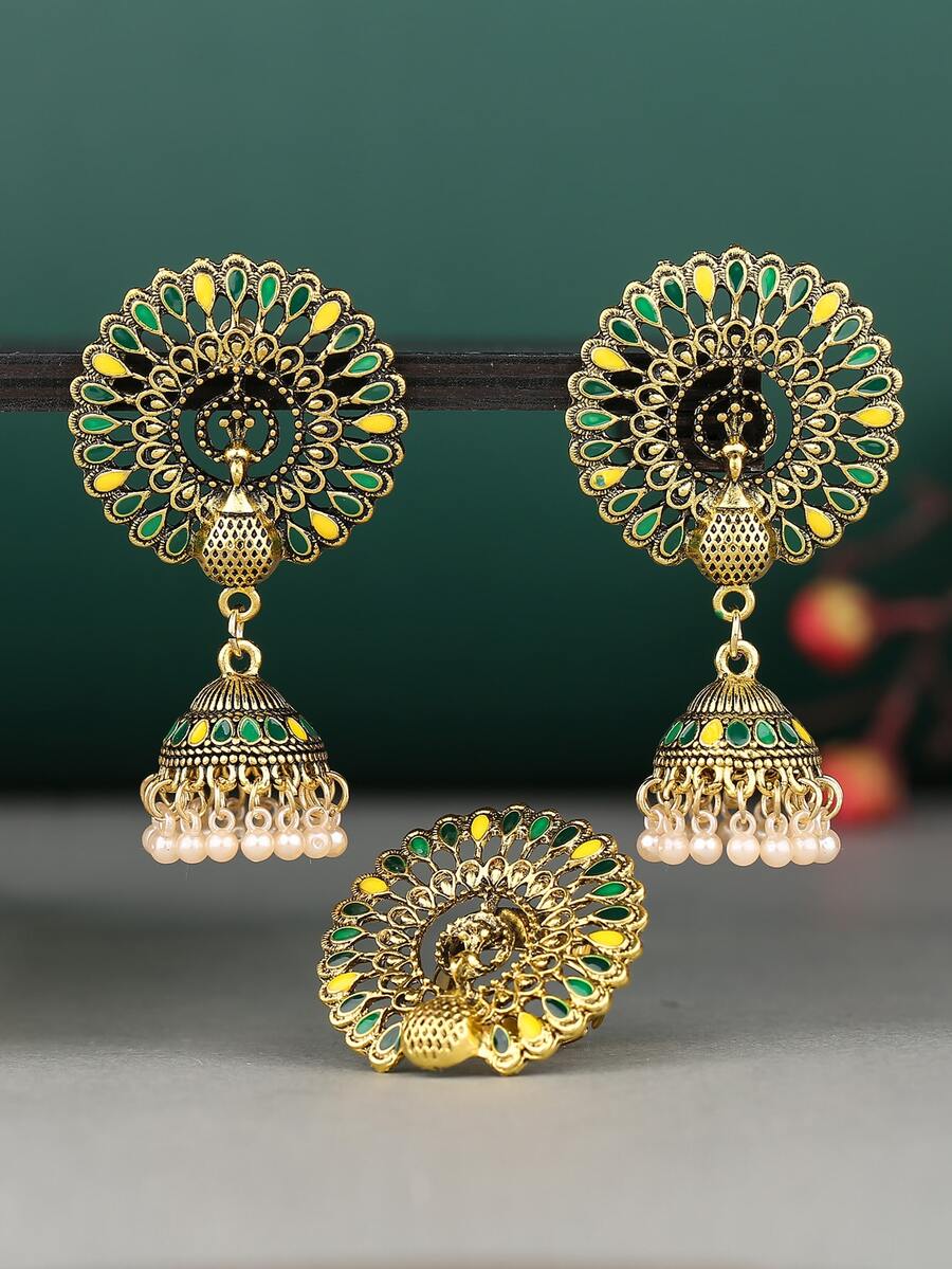 EMERY ROSE 孔雀装饰耳环和戒指 - 彩色 - 查看 1