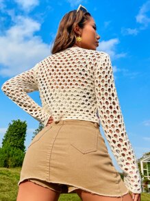 SHEIN Unity Floral Crochet Openwork Cardigan - Beige - View 2