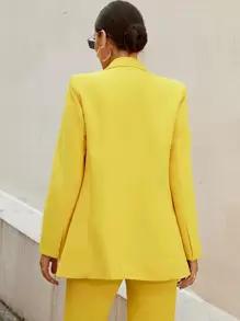 SHEIN Privé Double Button Pocket Detail Blazer - Yellow - View 2