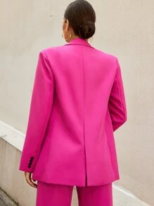 SHEIN Privé 單釦後背開叉西裝外套 - 玫紅色 - 查看 2