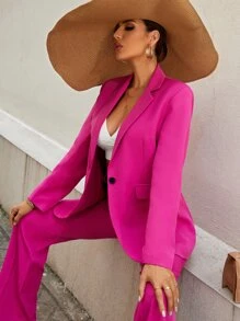 SHEIN Privé 單釦後背開叉西裝外套 - 玫紅色 - 查看 4