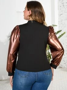 taglie forti Top color block a costine - nero - Visualizzare 2