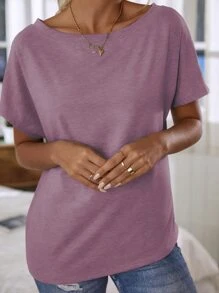 SHEIN LUNE 蝙蝠袖素色T恤 - 紫色 - 查看 4