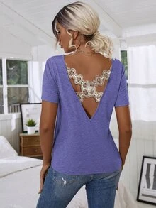Floral Lace Crisscross Tee - Violet Purple - View 2
