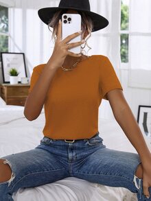 Floral Lace Crisscross Tee - Brown - View 3
