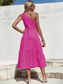 SHEIN Unity One Shoulder Ruffle Hem Dress - Pink - View 2