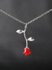 時尚流行男士花朵吊飾項鍊合金，適合珠寶禮物和時尚外觀 - 銀色 - 查看 1