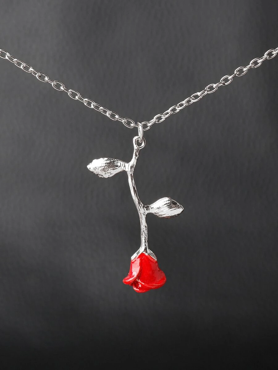 時尚流行男士花朵吊飾項鍊合金，適合珠寶禮物和時尚外觀 - 銀色 - 查看 1