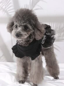 nicovaer 1pc Black Organza Skirt-Trimmed Handmade Big Bowknot Butterfly Sleeve Pet Pullover Dress, Suitable For Cat/Dog, Wedding/Everyday Wear - Black - View 4