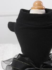 nicovaer 1pc Black Organza Skirt-Trimmed Handmade Big Bowknot Butterfly Sleeve Pet Pullover Dress, Suitable For Cat/Dog, Wedding/Everyday Wear - Black - View 6