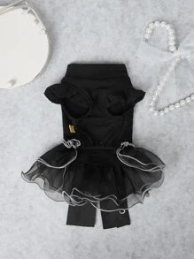 nicovaer 1pc Black Organza Skirt-Trimmed Handmade Big Bowknot Butterfly Sleeve Pet Pullover Dress, Suitable For Cat/Dog, Wedding/Everyday Wear - Black - View 7