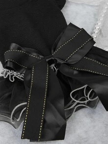 nicovaer 1pc Black Organza Skirt-Trimmed Handmade Big Bowknot Butterfly Sleeve Pet Pullover Dress, Suitable For Cat/Dog, Wedding/Everyday Wear - Black - View 8