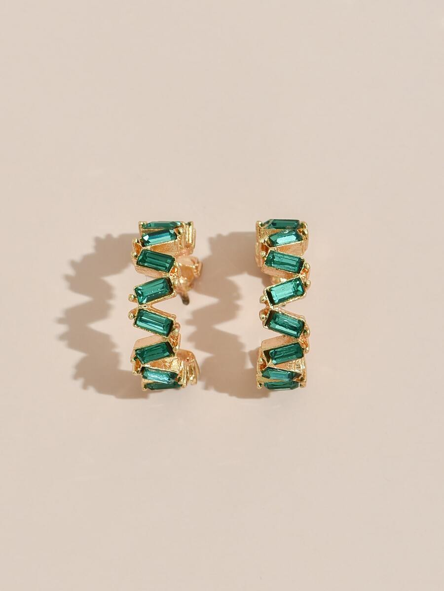Rhinestone Decor Cuff Hoop Earrings - Green - View 1