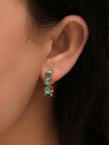 Rhinestone Decor Cuff Hoop Earrings - Green - View 3