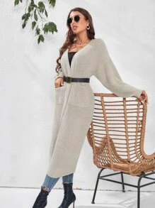SHEIN Privé Lantern Sleeve Cardigan Without Belt - Khaki - View 6