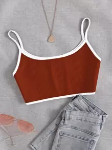 SHEIN Unity 撞色滾邊吊帶上衣 - 鏽棕色 - 查看 1