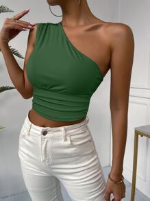 SHEIN Essnce Áo kiểu đơn giản dành cho nữ, thích hợp mặc hàng ngày. - Màu xanh lá cây đậm - Xem 1