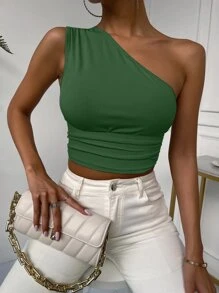 SHEIN Essnce Áo kiểu đơn giản dành cho nữ, thích hợp mặc hàng ngày. - Màu xanh lá cây đậm - Xem 3