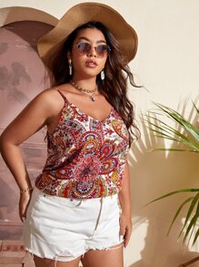 SHEIN VCAY Plus Paisley Print Cami Top - Multicolor - View 5
