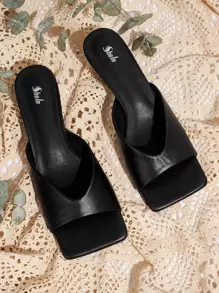 Open Toe Heeled Mules Back To School Shoes College Student Shoes Spring Shoes Spring Break Easter For Christmas - Black - View 1