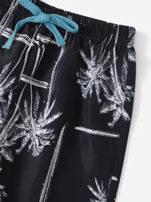 SHEIN Toddler Boys Coconut Tree Print Tee & Drawstring Waist Shorts - Multicolor - View 3