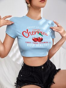 Muchica Áo thun nữ Rau quả Slogan Giải trí - Màu xanh nhạt - Xem 1