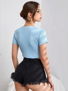 Muchica Áo thun nữ Rau quả Slogan Giải trí - Màu xanh nhạt - Xem 2