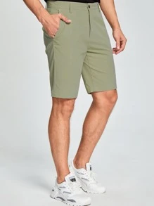 Manfinity Mode 男士拉鏈門襟口袋短褲 - 軍綠色 - 查看 4