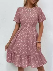 SHEIN Clasi Allover Floral Ruffle Hem Dress - Dusty Pink - View 4