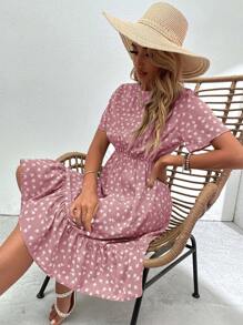 SHEIN Clasi Allover Floral Ruffle Hem Dress - Dusty Pink - View 5