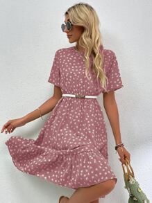 SHEIN Clasi Allover Floral Ruffle Hem Dress - Dusty Pink - View 6