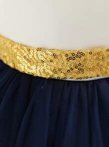 Toddler Girls Sequin Insert Big Bow Mesh Hem Gown Dress