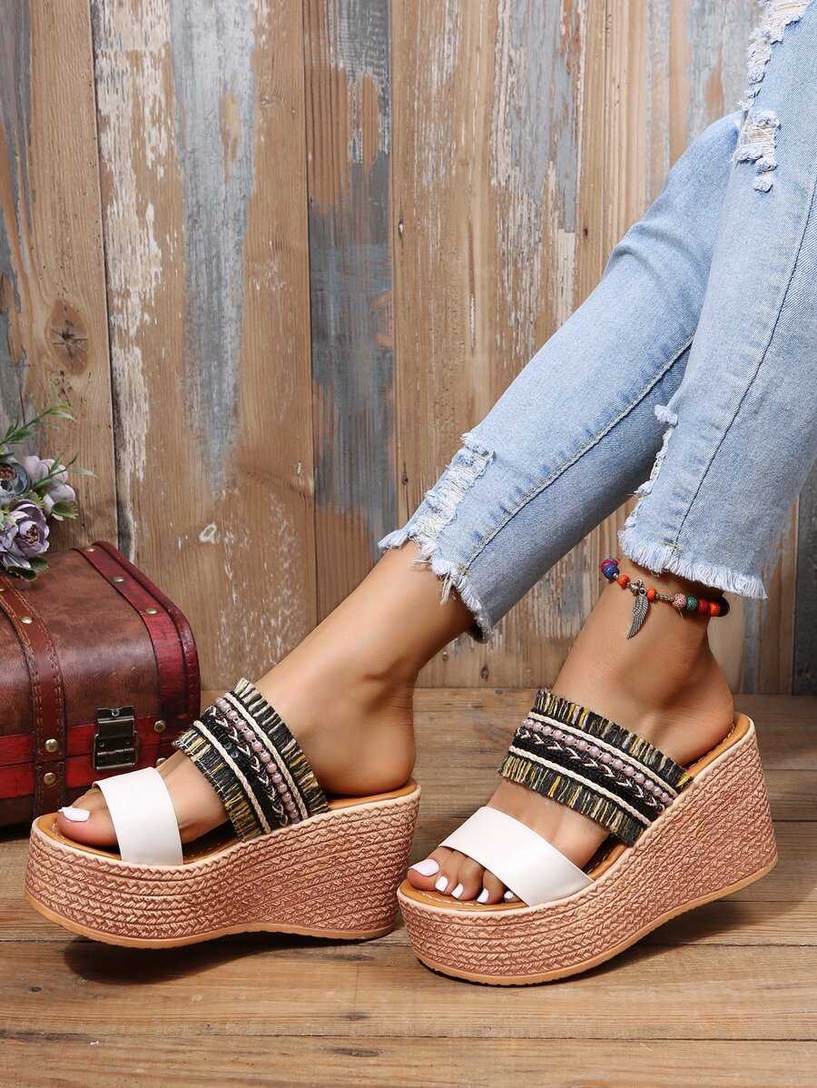 Giày bệt dày và Dép nêm Nữ mép Ngọc trai Khối Màu Đúng mốt - Nhiều màu - Xem 1