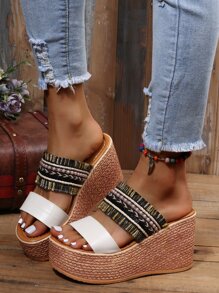 Giày bệt dày và Dép nêm Nữ mép Ngọc trai Khối Màu Đúng mốt - Nhiều màu - Xem 2