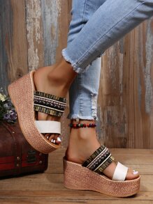 Giày bệt dày và Dép nêm Nữ mép Ngọc trai Khối Màu Đúng mốt - Nhiều màu - Xem 7