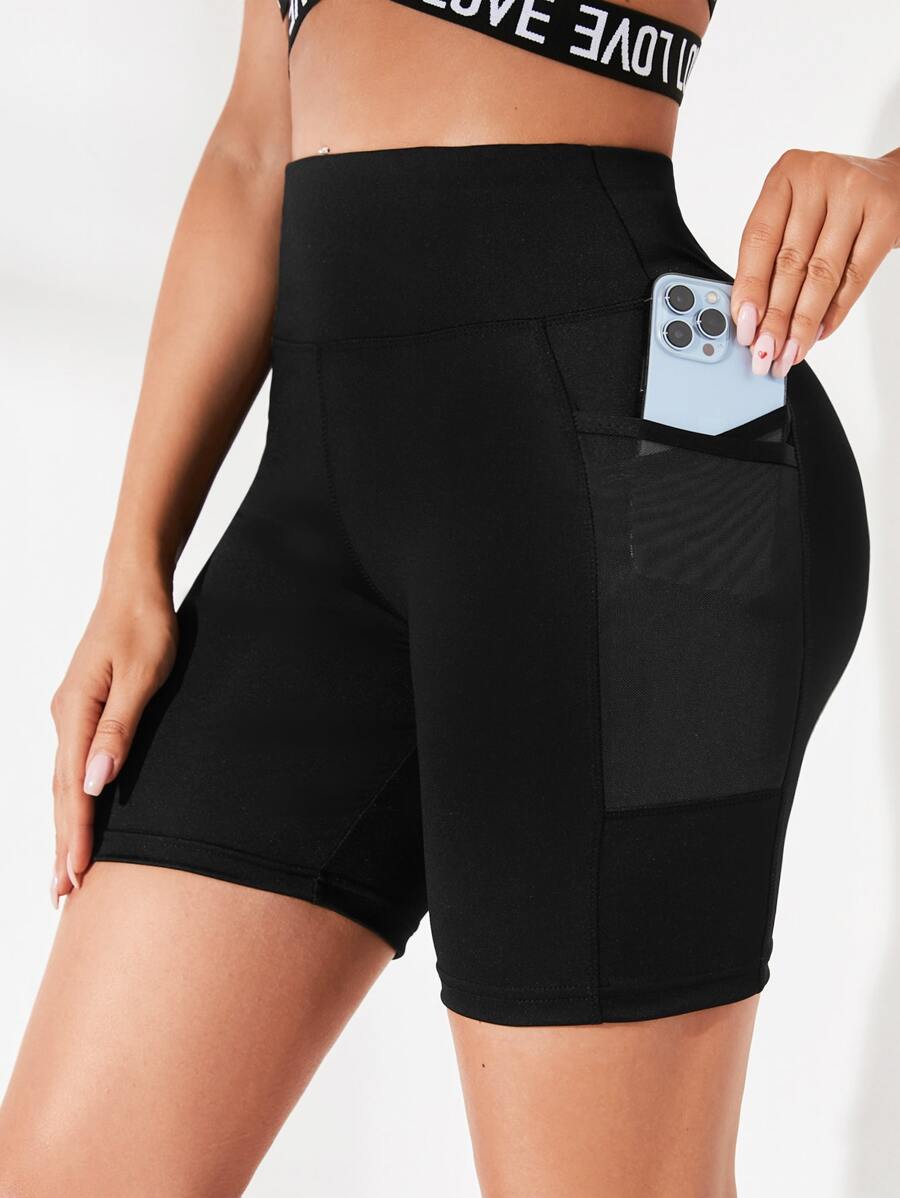Yoga Basic Quần Shorts Thể thao Nữ Túi màu trơn - màu đen - Xem 1