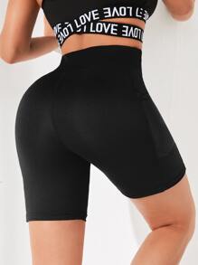 Yoga Basic Quần Shorts Thể thao Nữ Túi màu trơn - màu đen - Xem 2