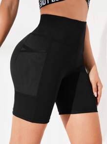 Yoga Basic Quần Shorts Thể thao Nữ Túi màu trơn - màu đen - Xem 3