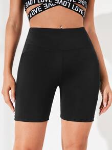 Yoga Basic Quần Shorts Thể thao Nữ Túi màu trơn - màu đen - Xem 4