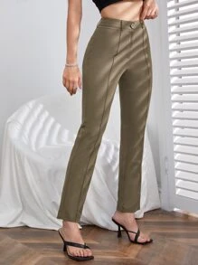 SHEIN Unity 高腰接縫細節西裝褲 - 摩卡棕 - 查看 1