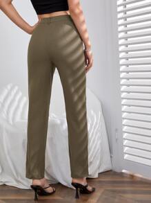 SHEIN Unity 高腰接縫細節西裝褲 - 摩卡棕 - 查看 2