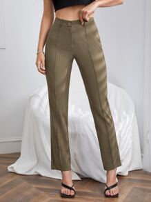 SHEIN Unity 高腰接縫細節西裝褲 - 摩卡棕 - 查看 5