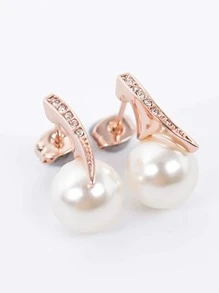 人造珍珠裝飾吊墜項鍊和耳釘 - 玫瑰金 - 查看 4